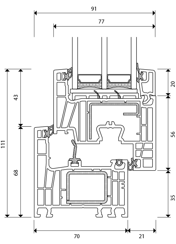 Maßzeichnung — Ansichtshöhe 111 mm